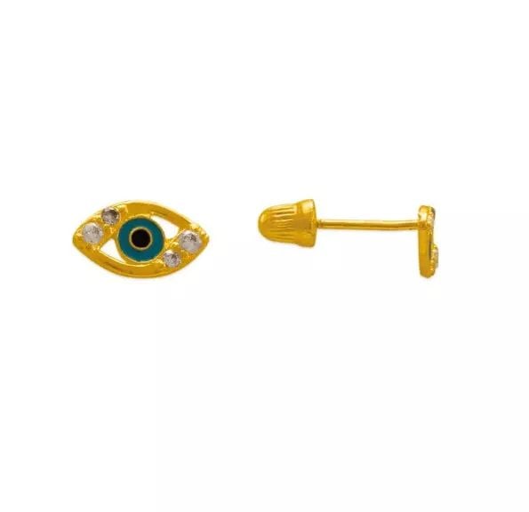 NEW 14K YELLOW GOLD MAGIC EYE CZ STUD EARRINGS: NEW 14K YELLOW GOLD MAGIC EYE CZ STUD EARRINGS 14K Yellow Gold Approx. 7x4mm Enamel/Cubic Zirconia Screw Backing Weight: 2.0 Grams
