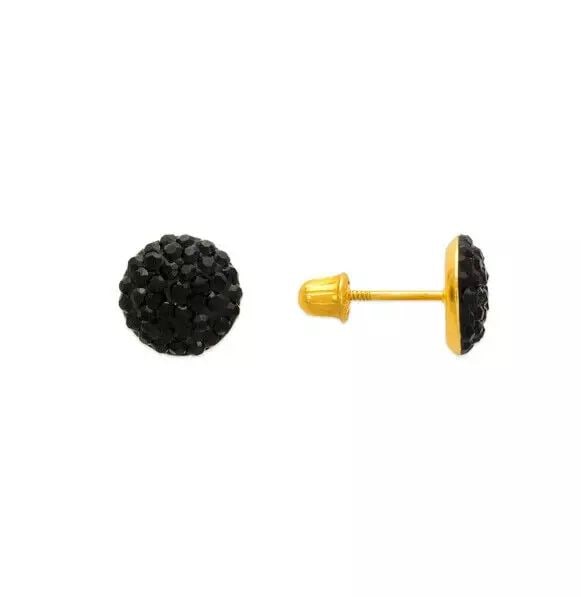NEW 14K YELLOW GOLD BLACK BALL ENAMEL FLAT CZ STUD EARRINGS: NEW 14K YELLOW GOLD BLACK BALL ENAMEL FLAT CZ STUD EARRINGS 14K Yellow Gold Approx. 8mm Cubic Zirconia Screw Backing Available Colors: Blue, Multi-Color, Pink, Red, White Weight: 2.0 Grams