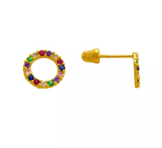 NEW 14K YELLOW GOLD RAINBOW CIRCLE CZ STUD EARRINGS: NEW 14K YELLOW GOLD RAINBOW CIRCLE CZ STUD EARRINGS 14K Yellow Gold Approx. 7mm Cubic Zirconia Screw Backing Weight: 2.0 Grams