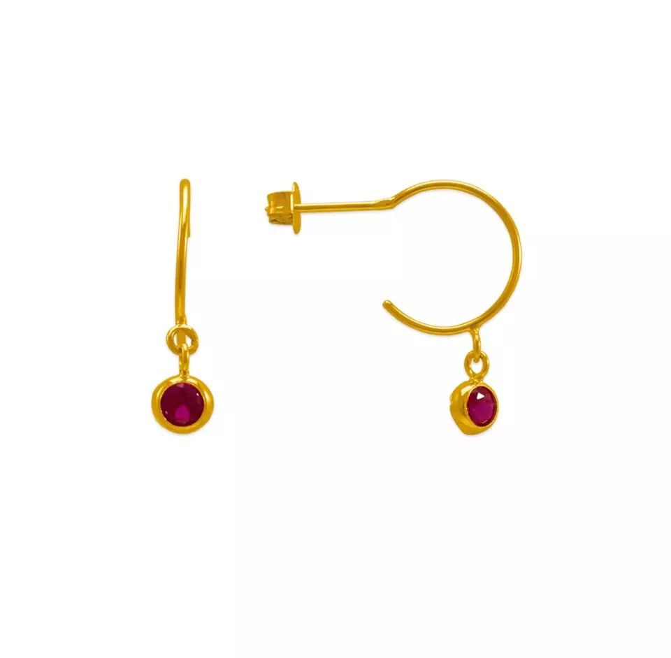 NEW 14K YELLOW GOLD DANGLING RED CZ STUD EARRINGS (1 of 2)