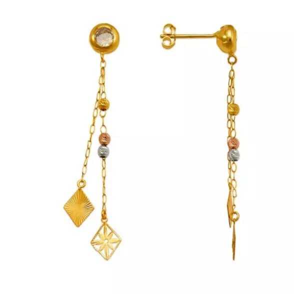 NEW 14K TRI COLOR GOLD DIAMONDS DANGLING CZ EARRINGS (1 of 2)