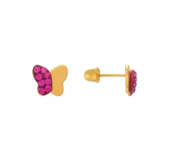 NEW 14K YELLOW GOLD PINK BUTTERFLY ENAMEL CZ STUD EARRINGS: NEW 14K YELLOW GOLD PINK BUTTERFLY ENAMEL CZ STUD EARRINGS 14K Yellow Gold Approx. 6.5x6mm Cubic Zirconia Screw Backing Available Color: Blue Weight: 2.0 Grams