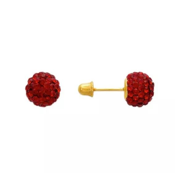 NEW 14K YELLOW GOLD RED BALL ENAMEL CZ STUD EARRINGS: NEW 14K YELLOW GOLD RED BALL ENAMEL CZ STUD EARRINGS 14K Yellow Gold Approx. 7mm Cubic Zirconia Screw Backing Available in Sizes 5mm-7mm Available Colors: Black, Blue, Multi-Color, Pink, White Weight: