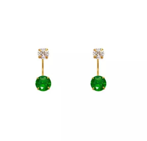 NEW 14K YELLOW GOLD GREEN TELEPHONE CZ STUD EARRINGS: NEW 14K YELLOW GOLD GREEN TELEPHONE CZ STUD EARRINGS 14K Yellow Gold Approx. 5mm Stone, 14mm Total Cubic Zirconia Screw Backing Available Colors: Blue, Light Blue, Pink, Purple, Red, White, Yellow Wei