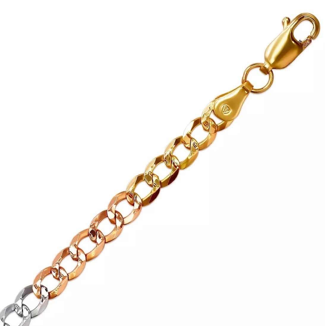 NEW 14K TRI COLOR GOLD CURB ULTRALIGHT CHAIN NECKLACE: NEW 14K TRI COLOR GOLD CURB ULTRALIGHT CHAIN NECKLACE 14K Tri Color Gold Apx Weight 2.0mm 18" = 4.4g 3.0mm 18" = 5.1g 4.0mm 18" = 6.9g 5.0mm 18" = 4.4g Available in Yellow And White Pave Gold Lobster