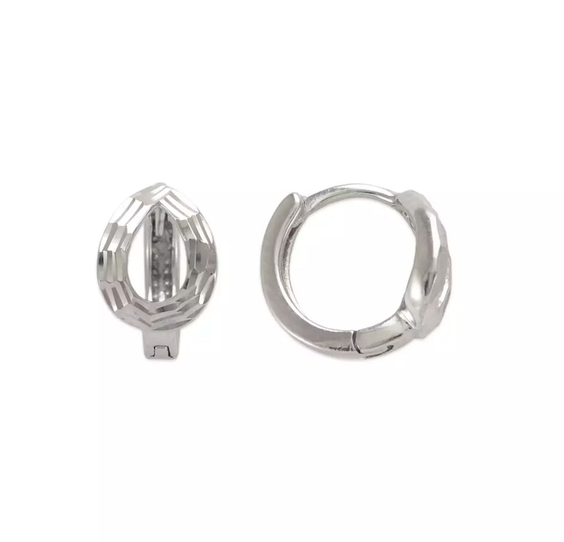 NEW 14K WHITE GOLD 11mm DIAMOND CUT HUGGIE EARRINGS (1 of 2)