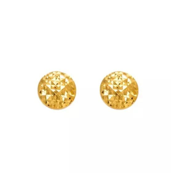 NEW 14K YELLOW GOLD DIAMOND CUT CURVED BALL STUD EARRINGS: NEW 14K YELLOW GOLD 11mm DIAMOND CUT HUGGIE EARRINGS 14K Yellow Gold Approx. 7x11mm High Polished/Diamond Cut Available in White Gold Weight: 1.7 Grams