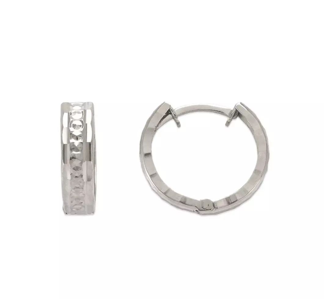 NEW 14K WHITE GOLD 11mm DIAMOND CUT HUGGIE EARRINGS (1 of 2)