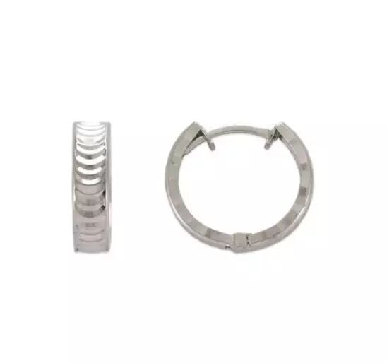 NEW 14K WHITE GOLD 11mm DIAMOND CUT HUGGIE EARRINGS (1 of 2)