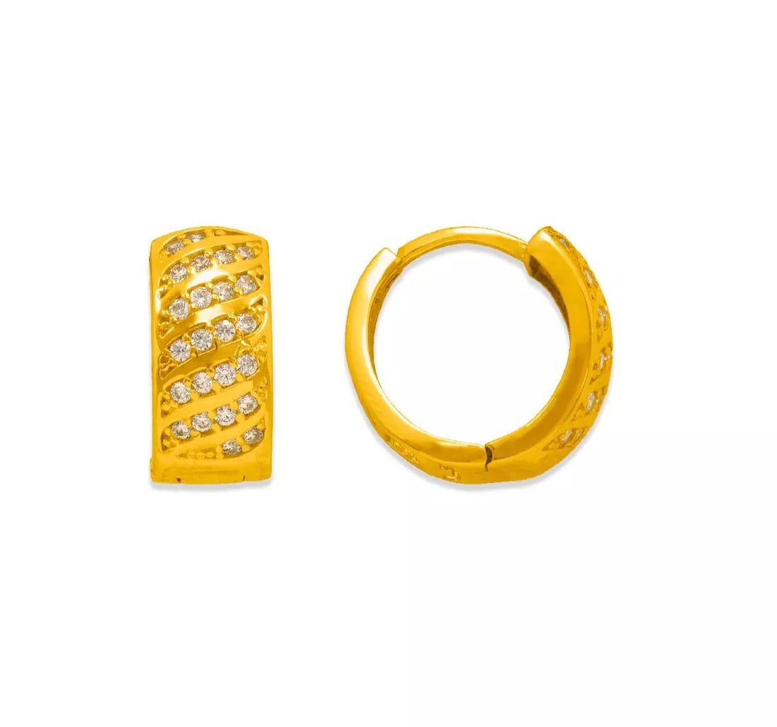NEW 14K YELLOW GOLD HUGGIE CZ EARRINGS (1 of 2)
