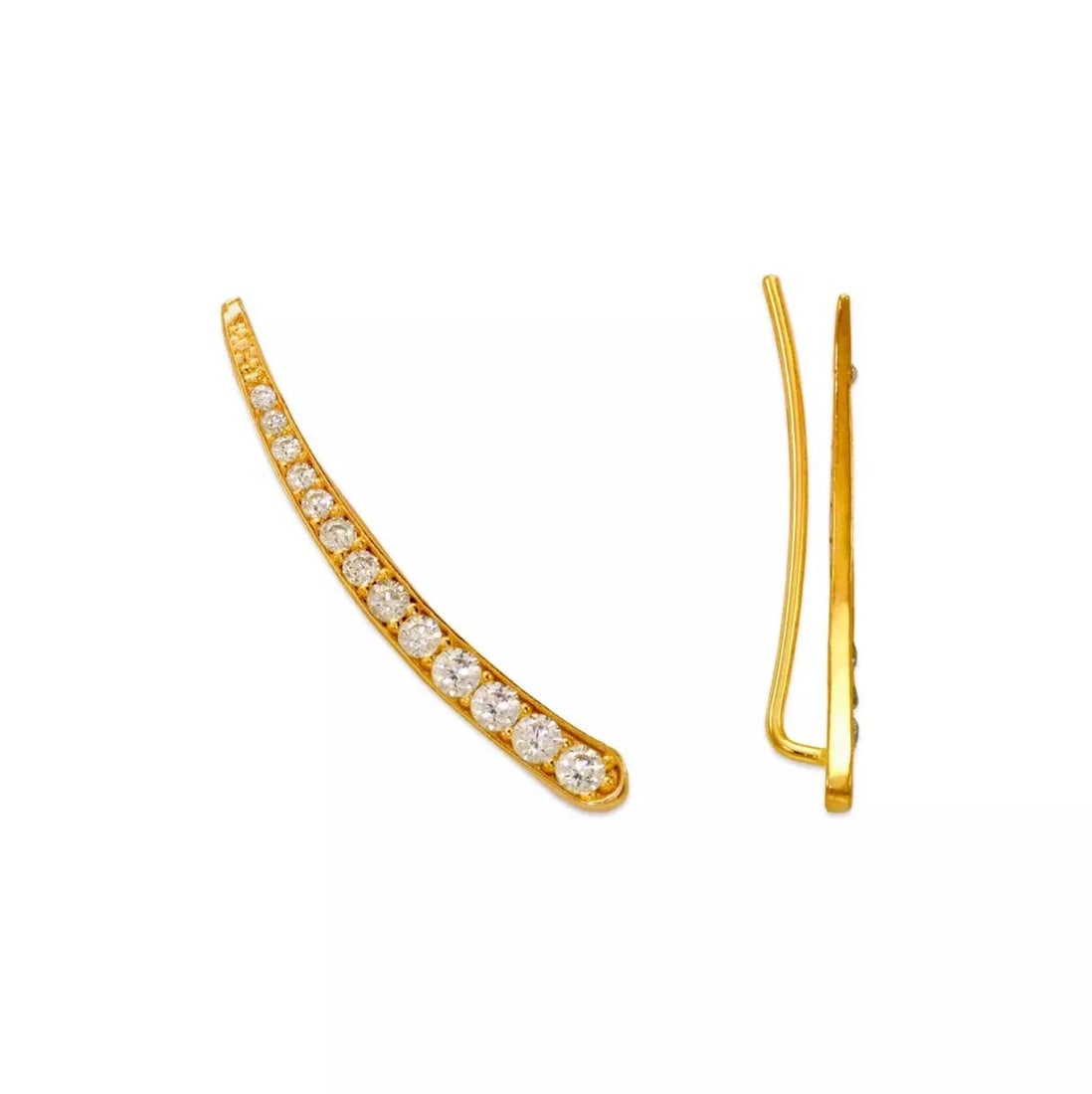 NEW 14K YELLOW GOLD CRAWLER CZ EARRINGS: NEW 14K YELLOW GOLD CRAWLER CZ EARRINGS 14K Yellow Gold Approx. 3x26mm Cubic Zirconia Available in Rose and White Gold Weight: 1.6 Grams
