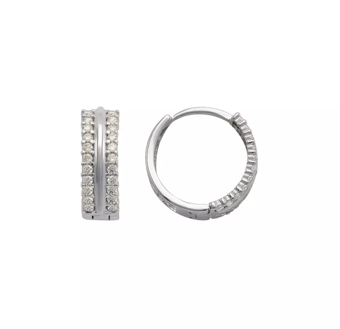 NEW 14K WHITE GOLD HUGGIE CZ EARRINGS: NEW 14K WHITE GOLD HUGGIE CZ EARRINGS 14K White Gold Approx. 4.5x14mm High Polished/Cubic Zirconia Available in Yellow Gold Weight: 2.1 Grams