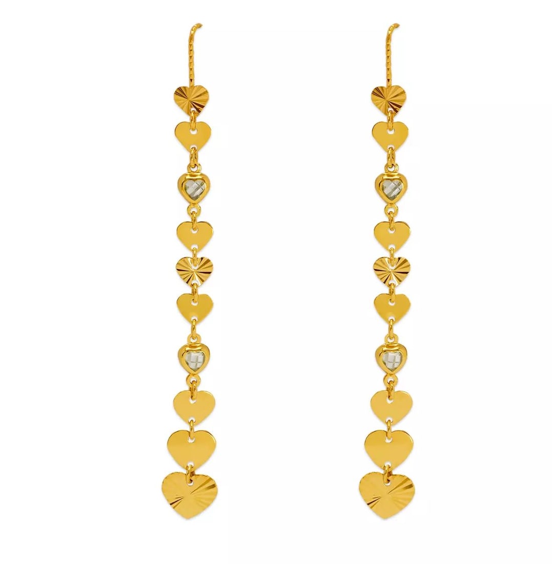NEW 14K YELLOW GOLD DANGLING THREADER CZ EARRINGS (1 of 2)
