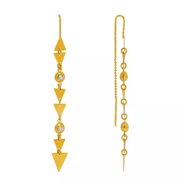 NEW 14K YELLOW GOLD DANGLING THREADER CZ EARRINGS (1 of 2)