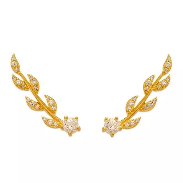 NEW 14K YELLOW GOLD CRAWLER CZ EARRINGS (1 of 2)