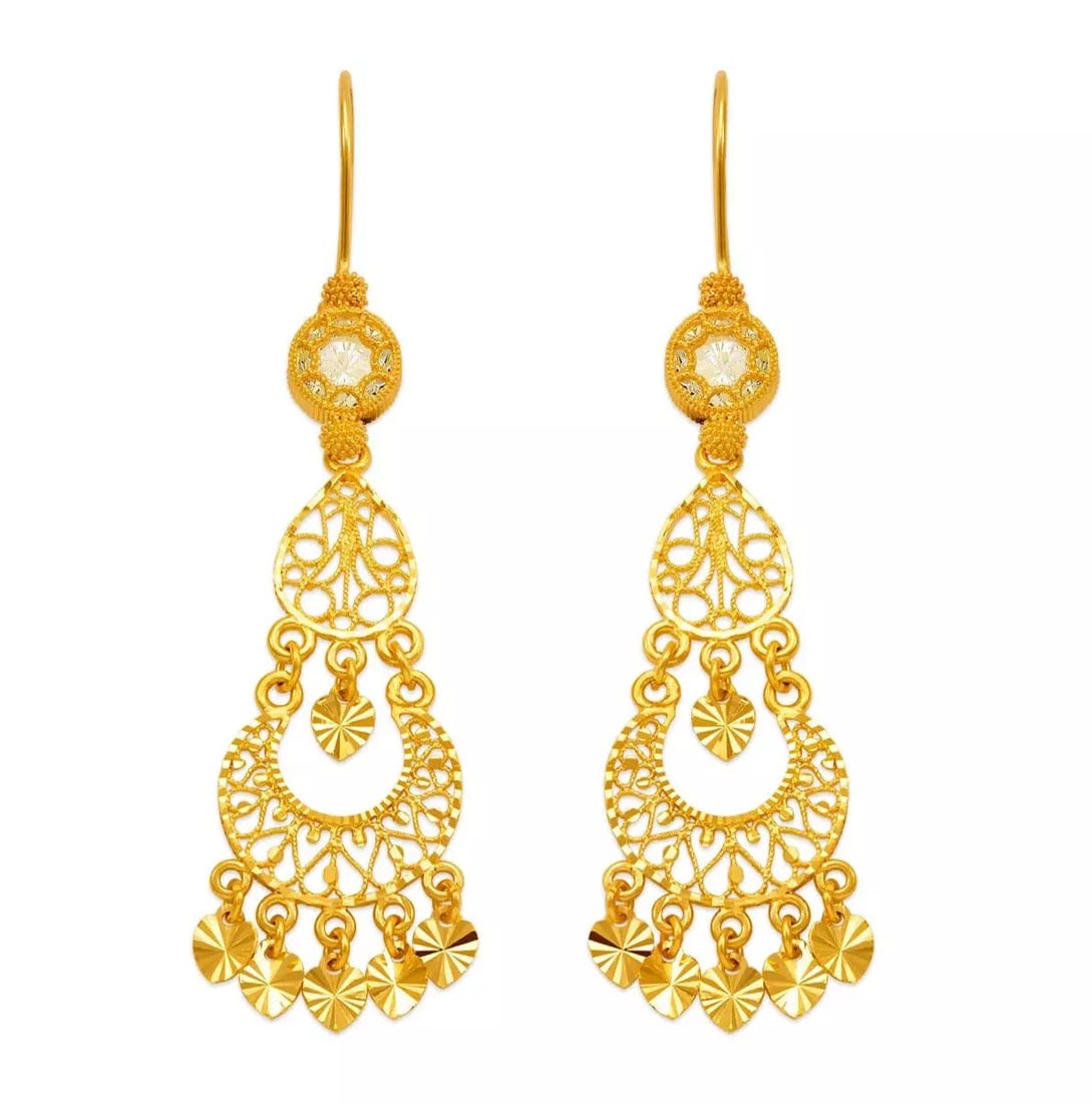 NEW 14K YELLOW GOLD D/C CHANDELIER EARRINGS (1 of 2)