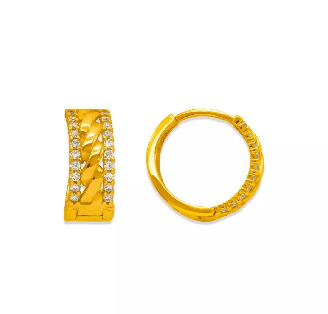 NEW 14K YELLOW GOLD HUGGIE CZ EARRINGS: NEW 14K YELLOW GOLD HUGGIE CZ EARRINGS 14K Yellow Gold Approx. 5.5x14mm High Polished/Cubic Zirconia Available in White Gold Weight: 2.8 Grams