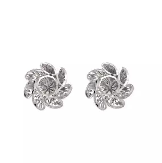 NEW 14K WHITE GOLD MEDIUM DIAMOND CUT FLOWER STUD EARRINGS (1 of 2)