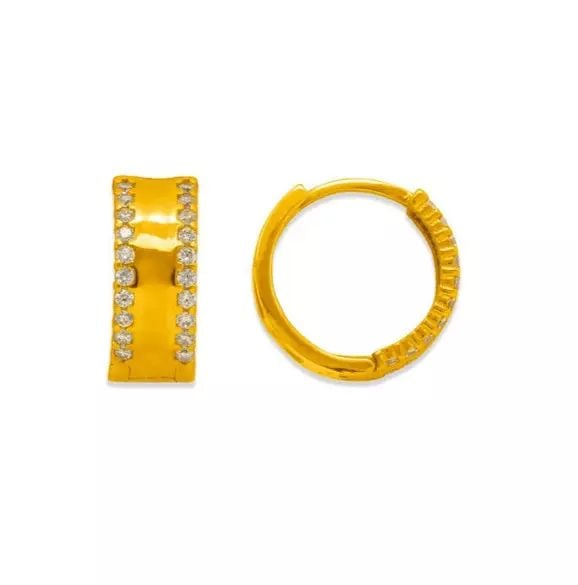 NEW 14K YELLOW GOLD HUGGIE CZ EARRINGS: NEW 14K YELLOW GOLD HUGGIE CZ EARRINGS 14K Yellow Gold Approx. 5.5x14mm High Polished/Cubic Zirconia Weight: 2.9 Grams