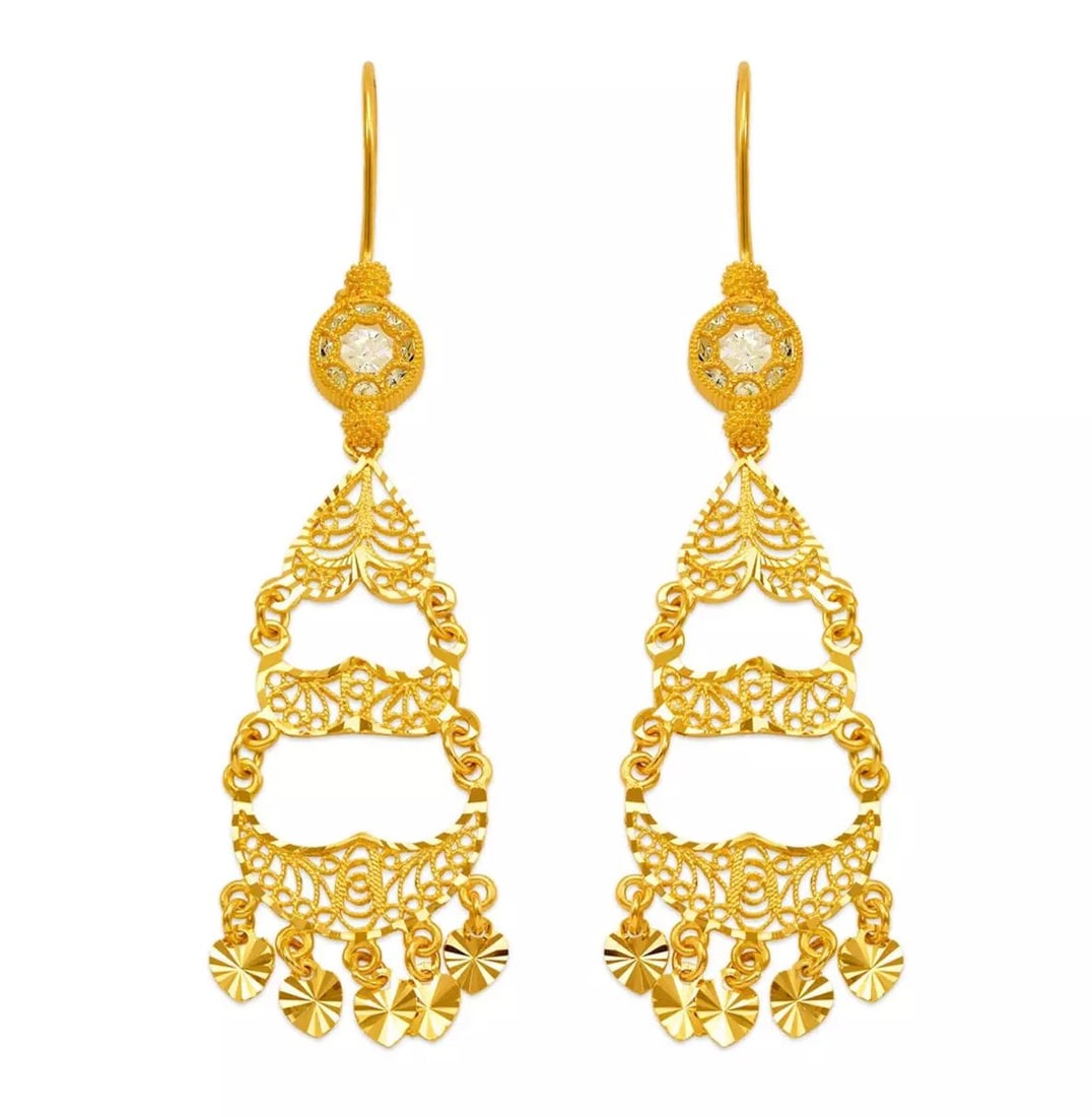 NEW 14K YELLOW GOLD D/C CHANDELIER EARRINGS (1 of 2)