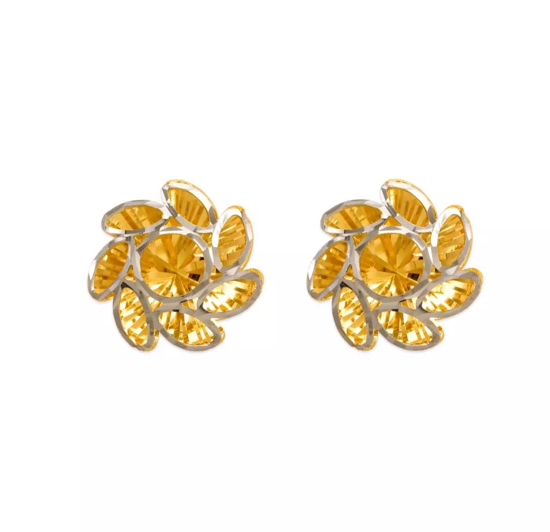 NEW 14K TWO TONE GOLD MEDIUM DIAMOND CUT FLOWER STUD EARRINGS (1 of 2)
