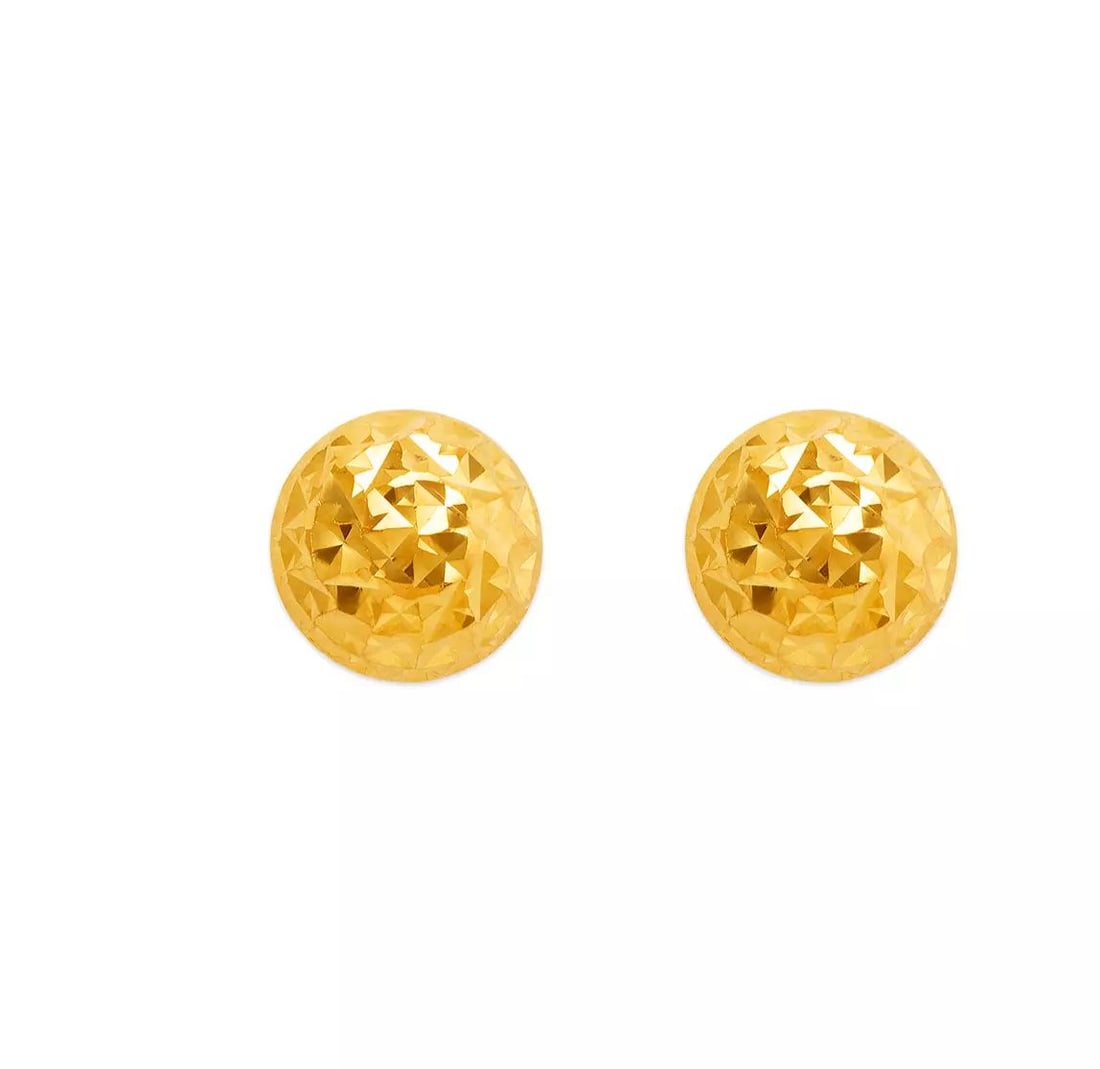 NEW 14K YELLOW GOLD DIAMOND CUT HALF BALL STUD EARRINGS (1 of 2)