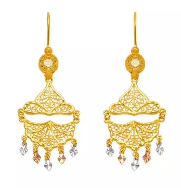 NEW 14K YELLOW GOLD D/C CHANDELIER EARRINGS (1 of 2)