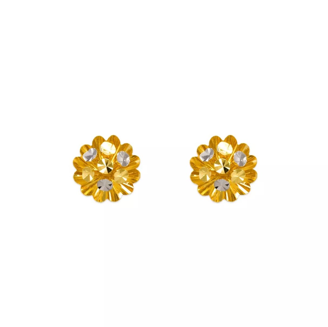 NEW 14K TWO TONE GOLD DIAMOND CUT FLOWER STUD EARRINGS (1 of 2)