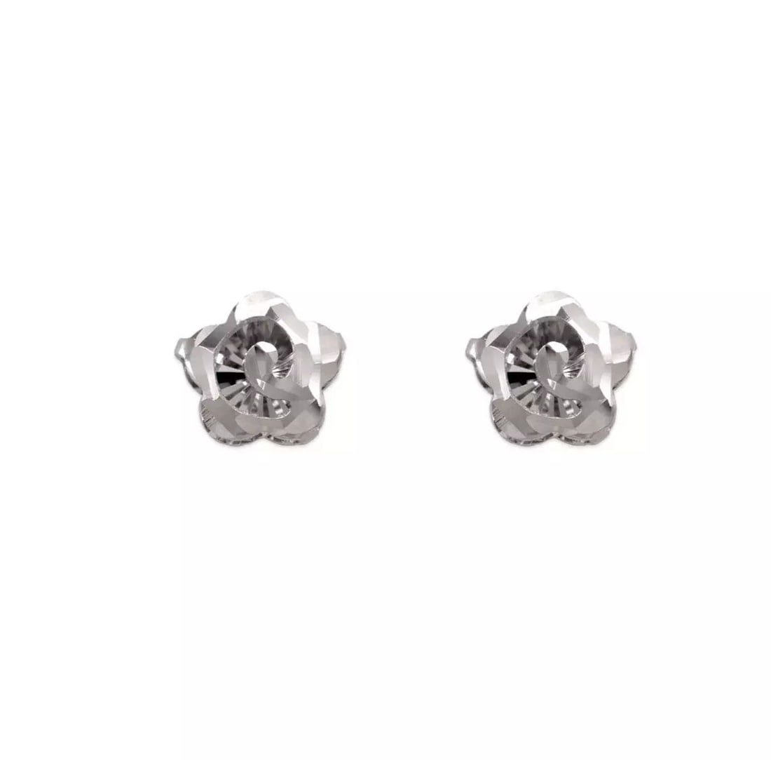 NEW 14K WHITE GOLD DIAMOND CUT FLOWER STUD EARRINGS (1 of 2)
