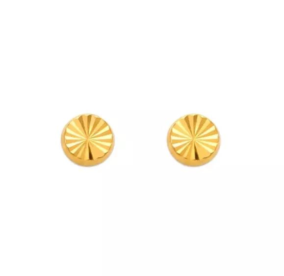 NEW 14K YELLOW GOLD DIAMOND CUT ROUND STUD EARRINGS (1 of 2)