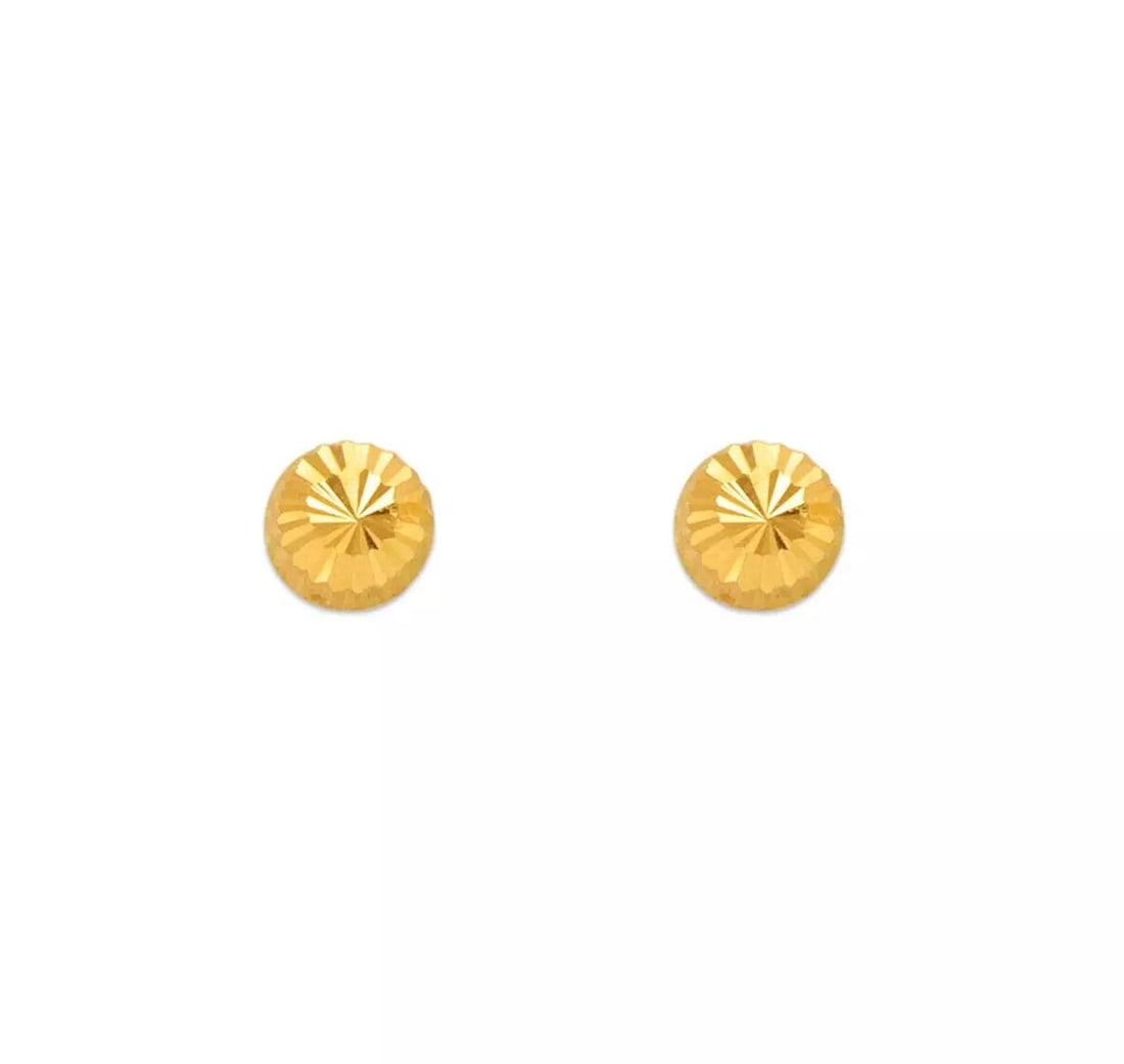 NEW 14K YELLOW GOLD DIAMOND CUT STUD EARRINGS (1 of 2)