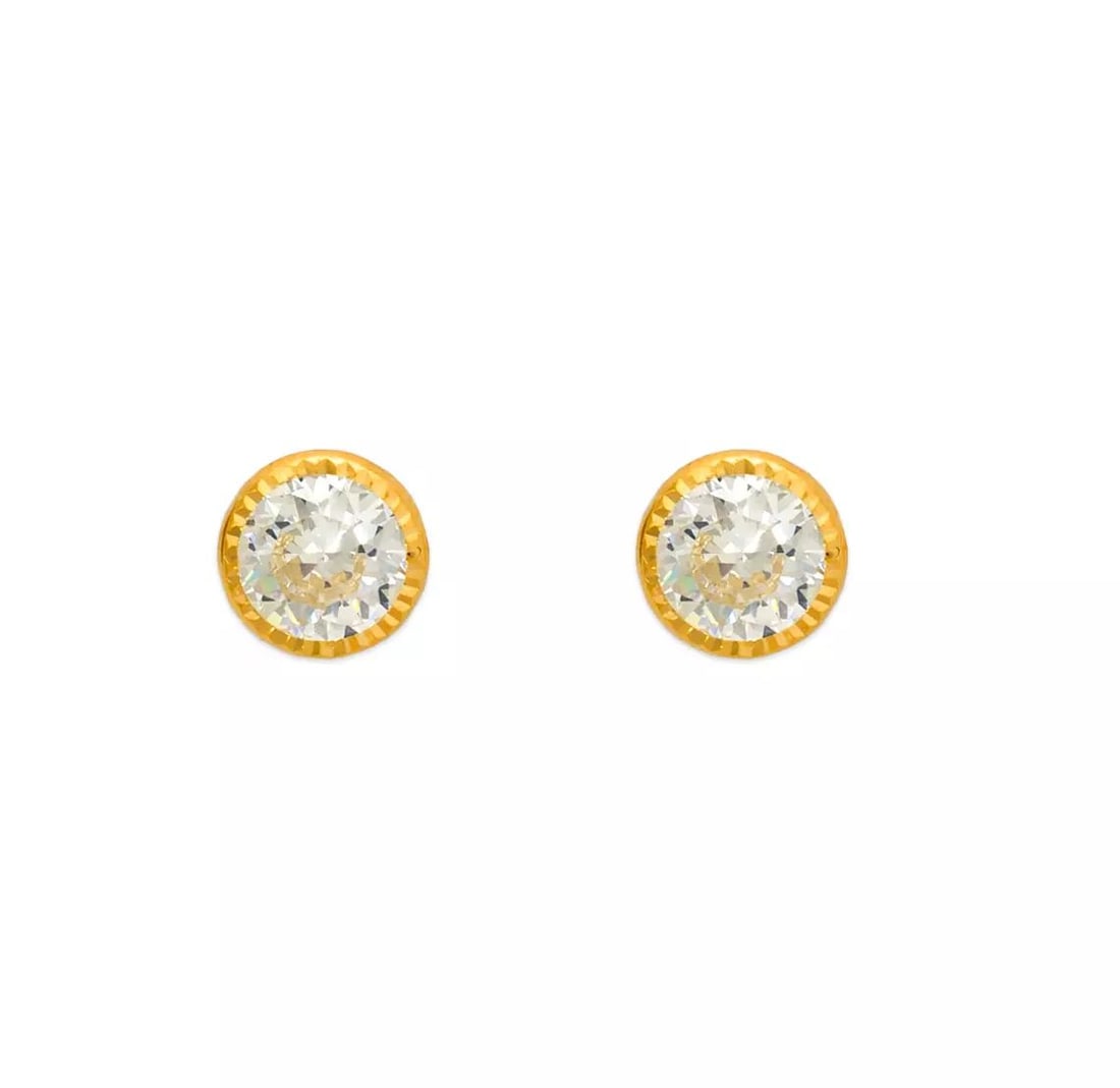 NEW 14K YELLOW GOLD ROUND D/C BEZEL CZ STUD EARRINGS (1 of 2)