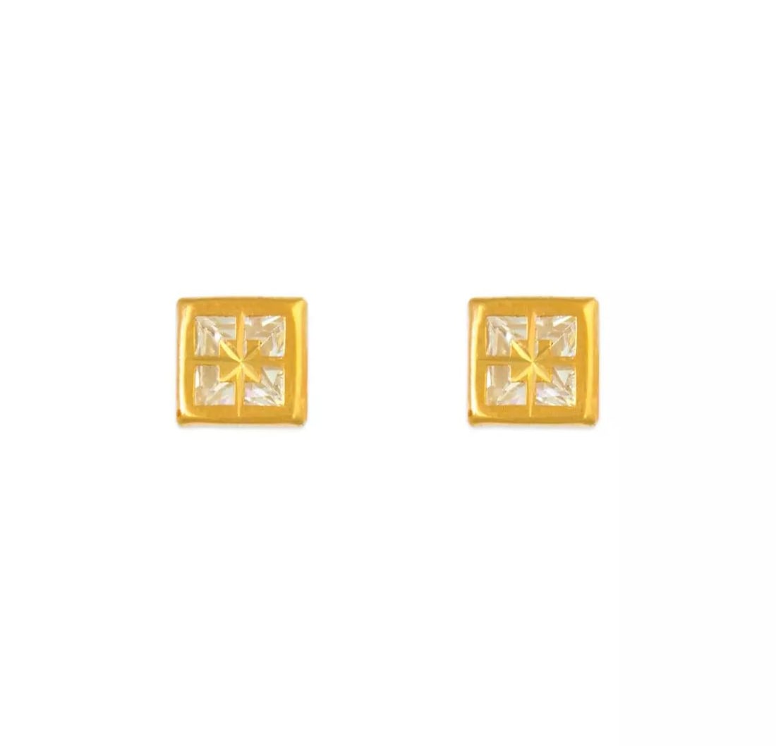 NEW 14K YELLOW GOLD 5mm SQUARE BEZEL CZ STUD EARRINGS (1 of 2)