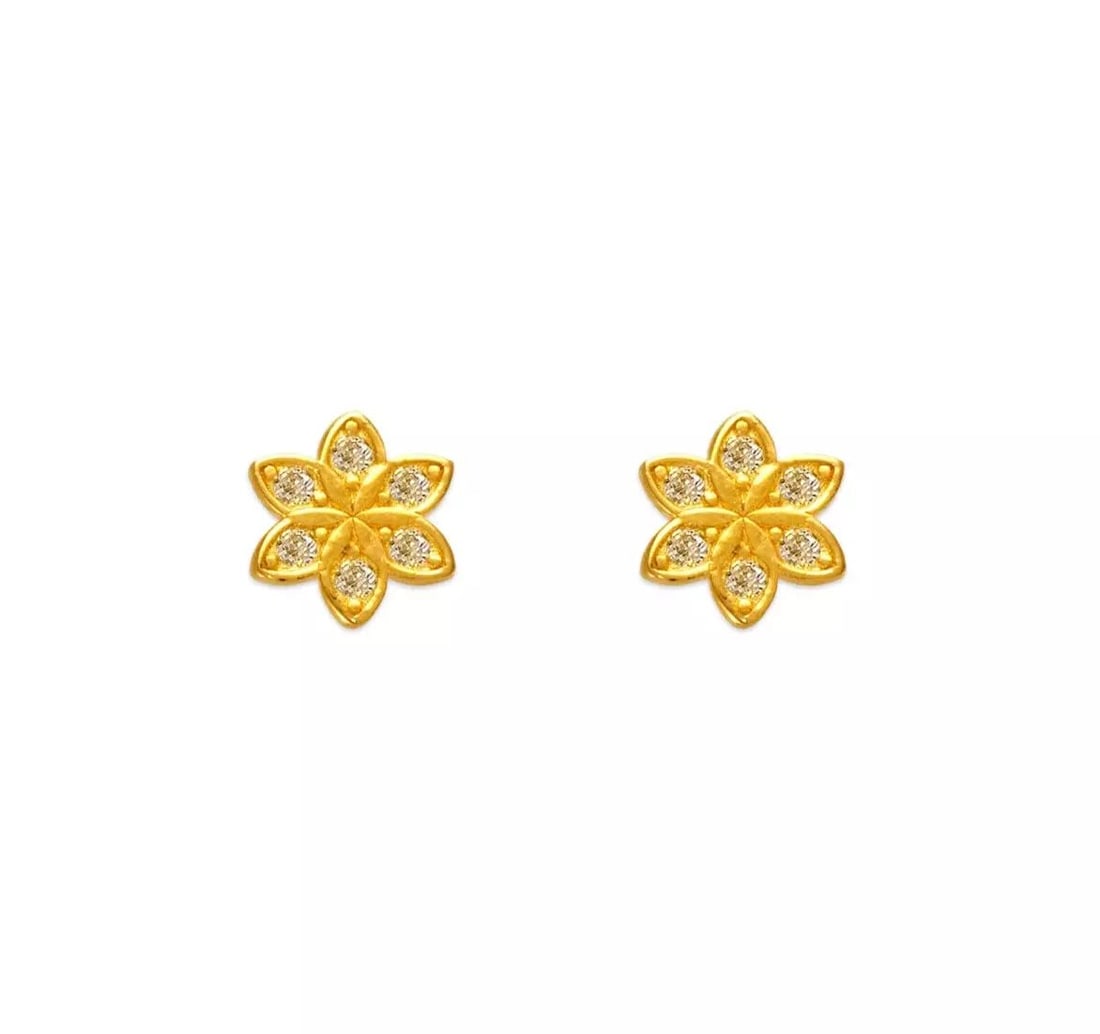 NEW 14K YELLOW GOLD SUNFLOWER PAVE CZ STUD EARRINGS (1 of 2)