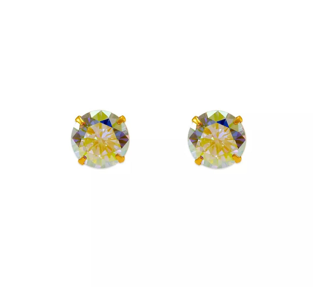 NEW 14K YELLOW GOLD TORNASOL CZ STUD EARRINGS: NEW 14K YELLOW GOLD TORNASOL CZ STUD EARRINGS 14K Yellow Gold Approx. 6x6mm Cubic Zirconia Screw Backing Weight: 2.0 Grams