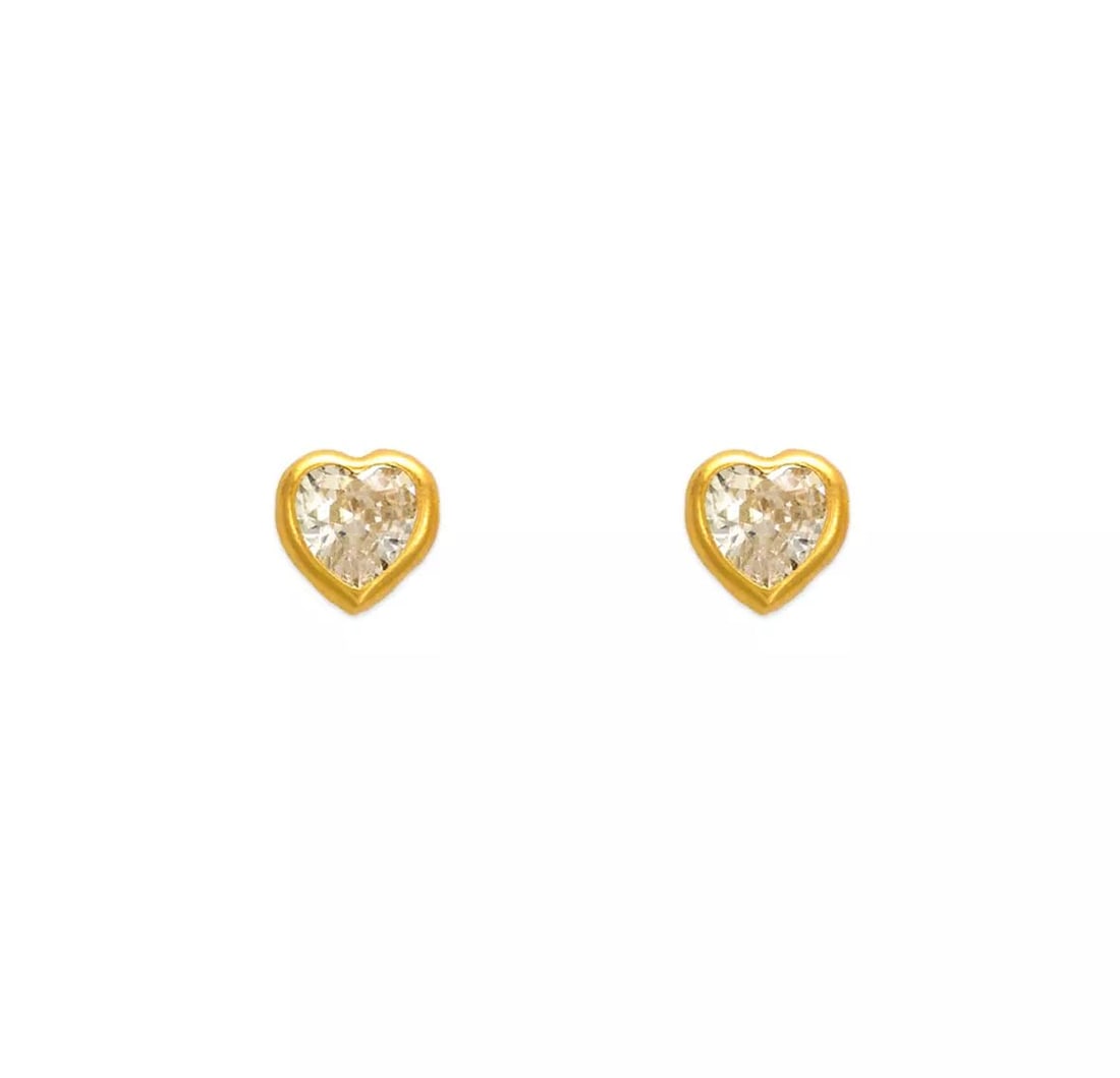 NEW 14K YELLOW GOLD HEART BEZEL CZ STUD EARRINGS (1 of 2)