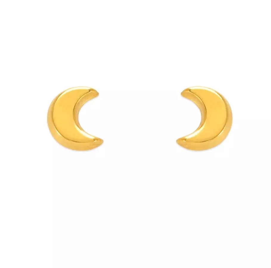 NEW 14K YELLOW GOLD HIGH POLISHED MOON STUD EARRINGS: NEW 14K YELLOW GOLD HIGH POLISHED MOON STUD EARRINGS 14K Yellow Gold Approx. 5x6mm Screw Backing Weight: 2.0 Grams