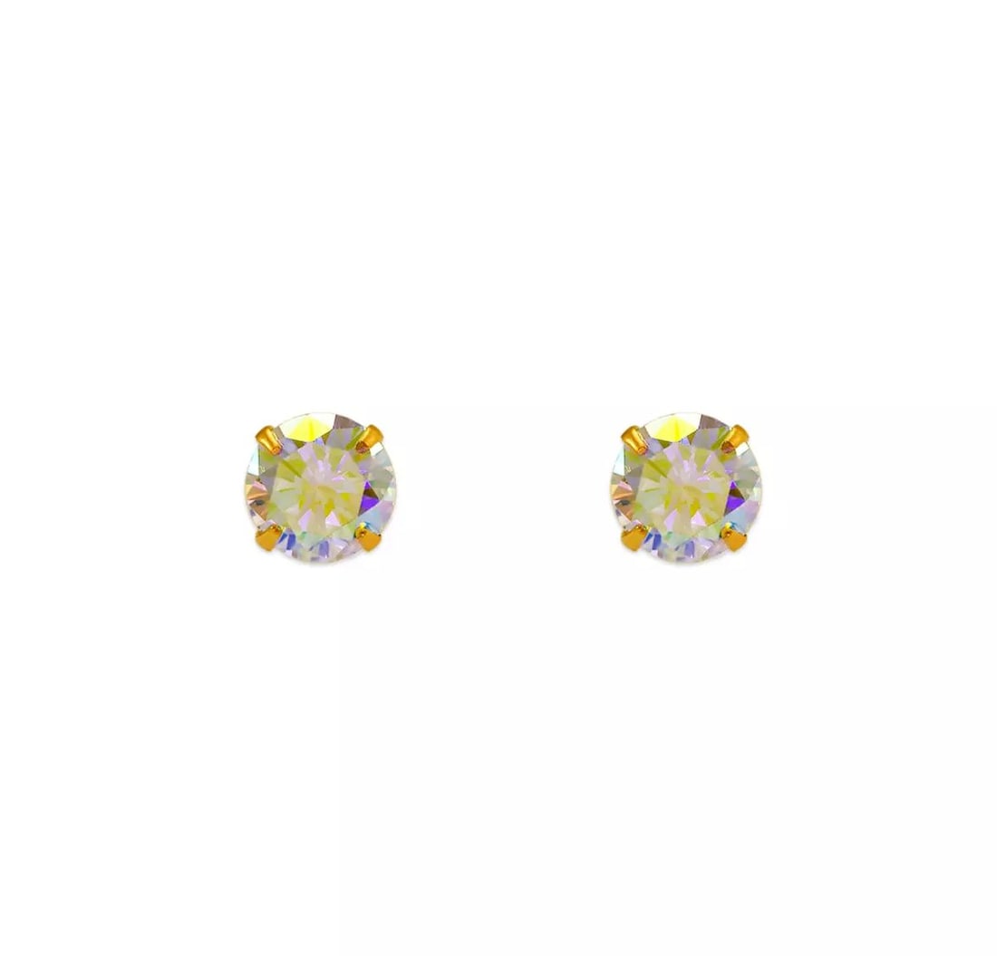 NEW 14K YELLOW GOLD TORNASOL CZ STUD EARRINGS (1 of 2)