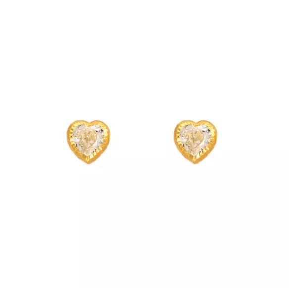 NEW 14K YELLOW GOLD HEART DC BEZEL CZ STUD EARRINGS: NEW 14K YELLOW GOLD ROUND D/C BEZEL CZ STUD EARRINGS 14K Yellow Gold Approx. 4mm Diamond Cut/Cubic Zirconia Screw Backing Available in Sizes 3mm-6mm Weight: 2.0 Grams
