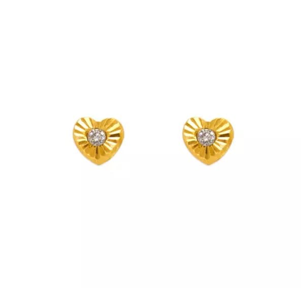 NEW 14K YELLOW GOLD MINI HEART CZ STUD EARRINGS (1 of 2)