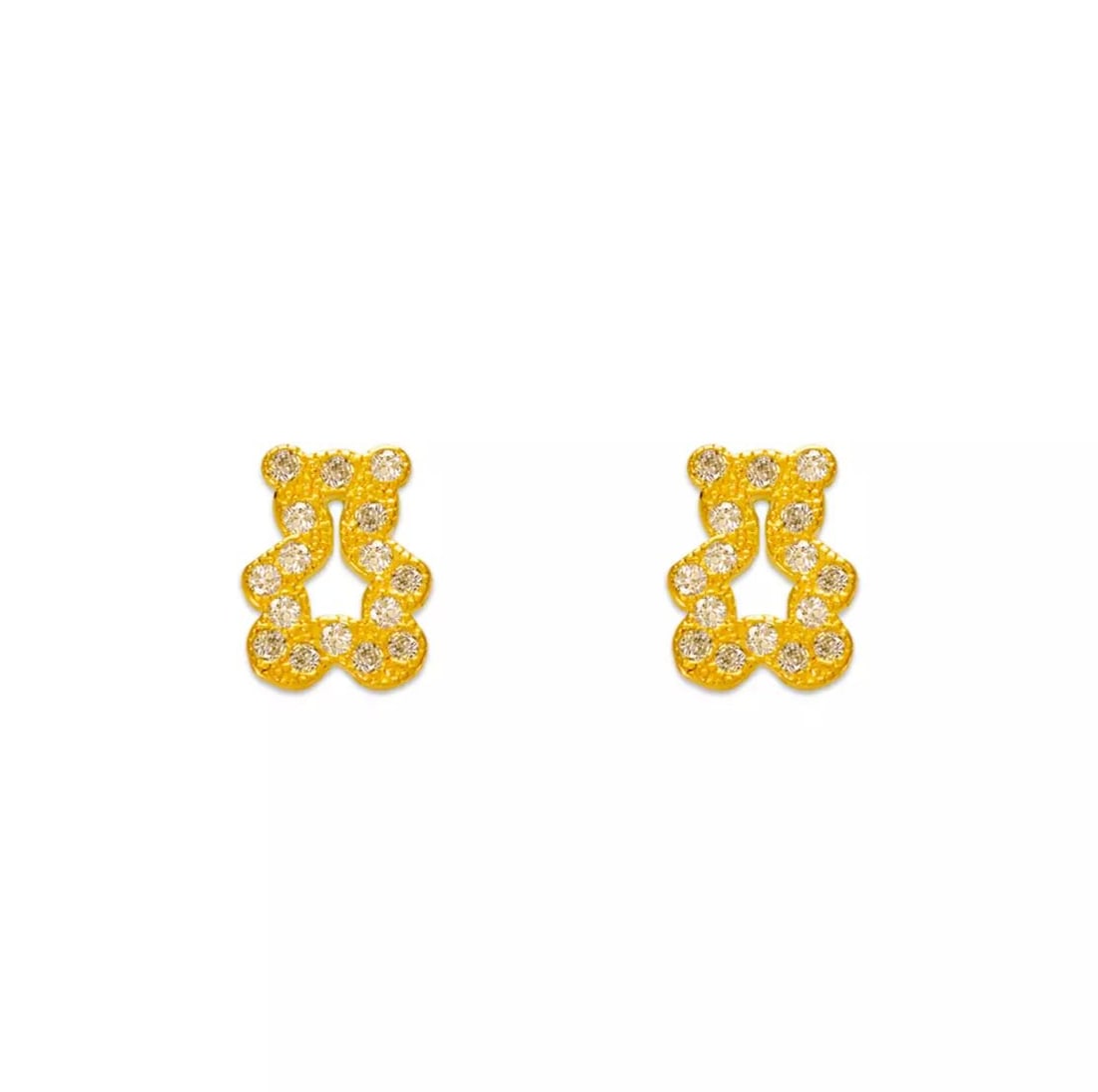 NEW 14K YELLOW GOLD BEAR PAVE CZ STUD EARRINGS (1 of 2)