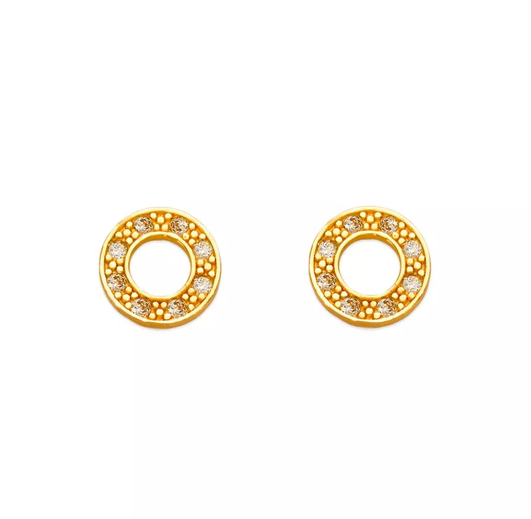NEW 14K YELLOW GOLD DONUT PAVE CZ STUD EARRINGS: NEW 14K YELLOW GOLD DONUT PAVE CZ STUD EARRINGS 14K Yellow Gold Approx. 8mm Cubic Zirconia Screw Backing Weight: 2.0 Grams