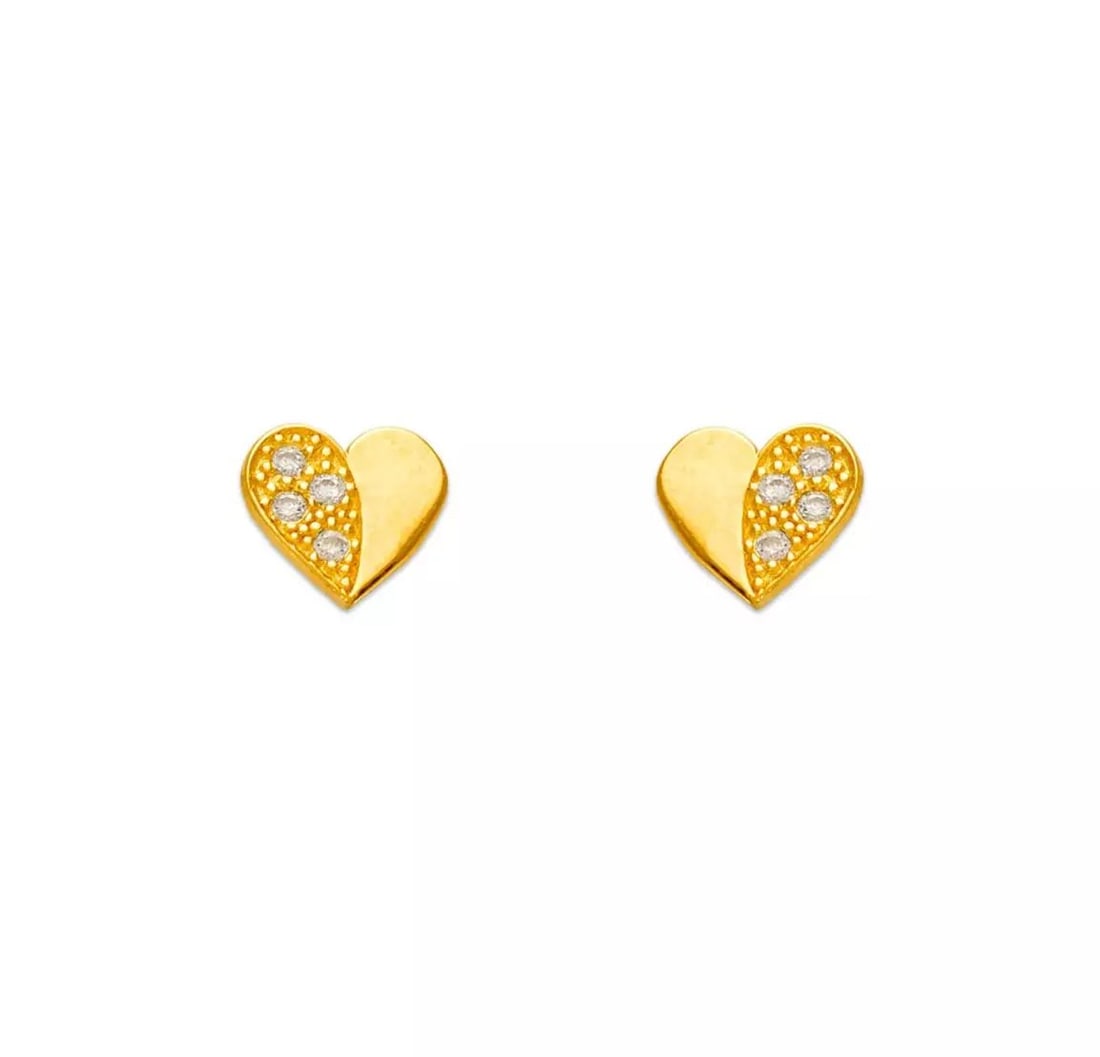 NEW 14K YELLOW GOLD HEART PAVE CZ STUD EARRINGS: NEW 14K YELLOW GOLD HEART PAVE CZ STUD EARRINGS 14K Yellow Gold Approx. 5x5mm Cubic Zirconia Screw Backing Weight: 2.0 Grams
