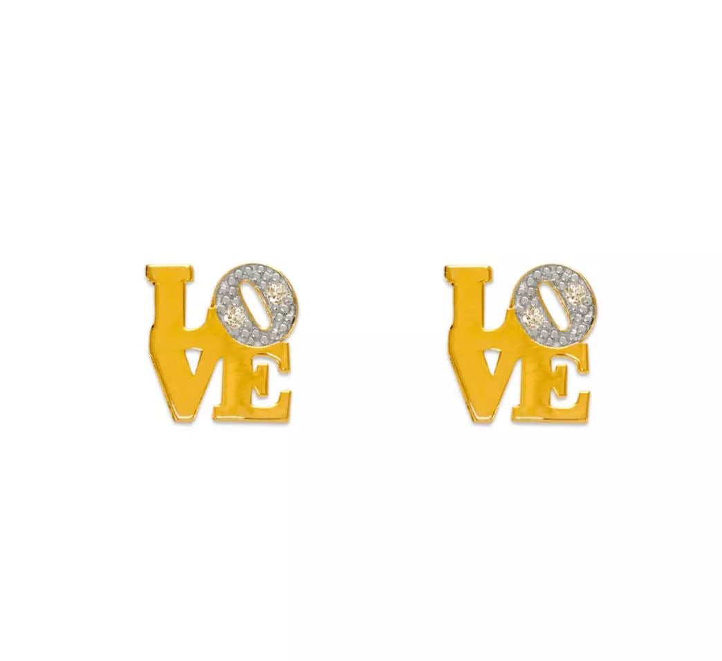 NEW 14K YELLOW GOLD LOVE PAVE CZ STUD EARRINGS: NEW 14K YELLOW GOLD LOVE PAVE CZ STUD EARRINGS 14K Yellow Gold Approx. 7x7mm Cubic Zirconia Screw Backing Weight: 2.0 Grams