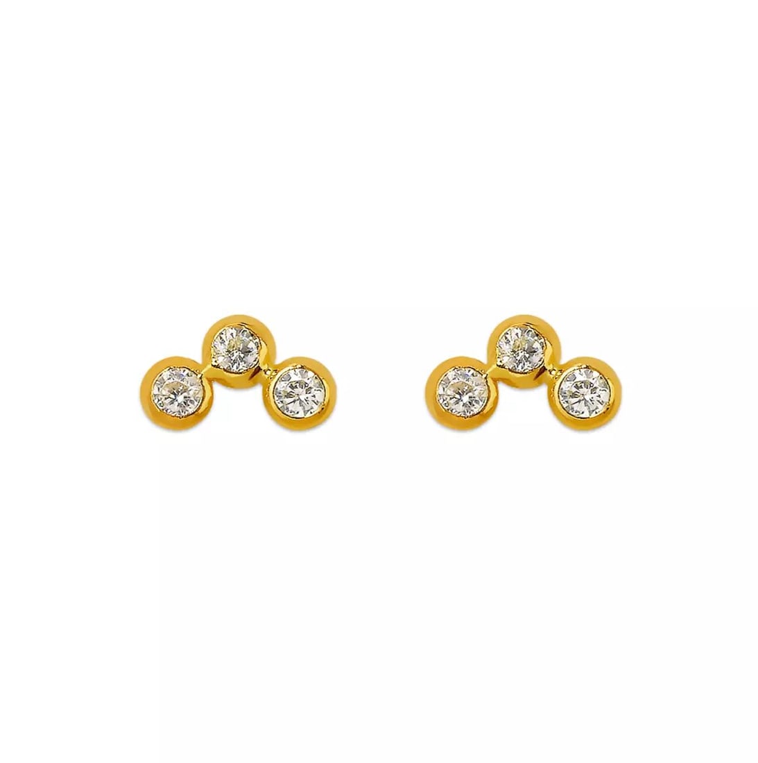 NEW 14K YELLOW GOLD WHITE ARC BEZEL CZ STUD EARRINGS: NEW 14K YELLOW GOLD WHITE ARC BEZEL CZ STUD EARRINGS 14K Yellow Gold Approx. 7x4mm Cubic Zirconia Screw Backing Weight: 2.0 Grams