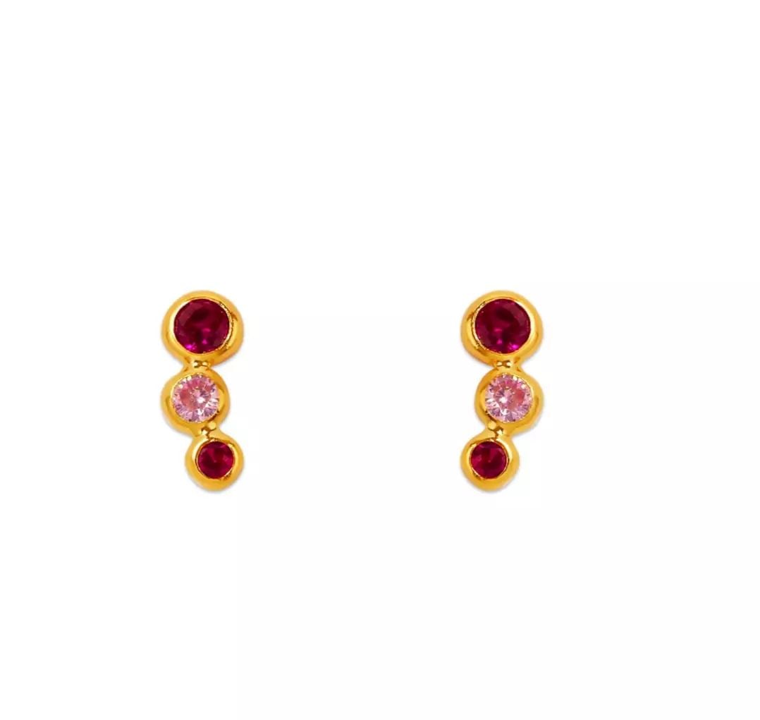 NEW 14K YELLOW GOLD RED BEZEL CZ STUD EARRINGS (1 of 2)