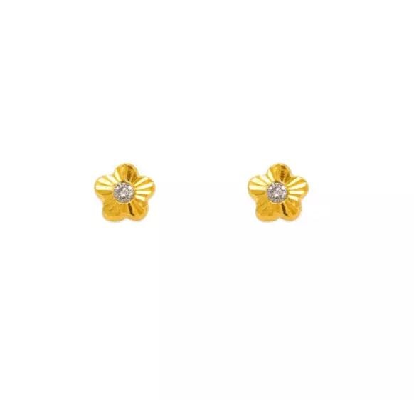 NEW 14K YELLOW GOLD MINI FLOWER CZ STUD EARRINGS (1 of 2)