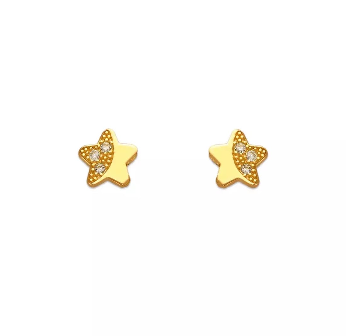 NEW 14K YELLOW GOLD STAR PAVE CZ STUD EARRINGS (1 of 2)