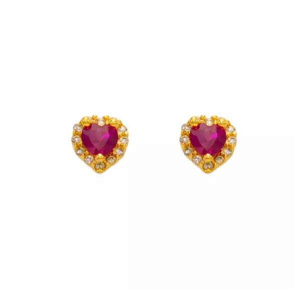 NEW 14K YELLOW GOLD RED HEART CZ STUD EARRINGS: NEW 14K YELLOW GOLD RED HEART CZ STUD EARRINGS 14K Yellow Gold Approx. 6x7mm Cubic Zirconia Screw Backing Available Colors: Blue, Light Blue, Pink, Purple, White, Yellow Weight: 2.0 Grams