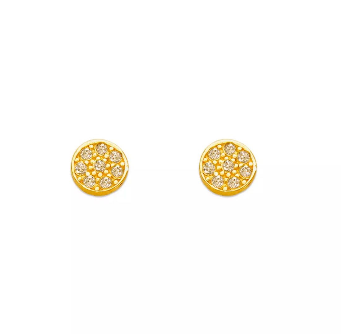 NEW 14K YELLOW GOLD ROUND PAVE CZ STUD EARRINGS (1 of 2)